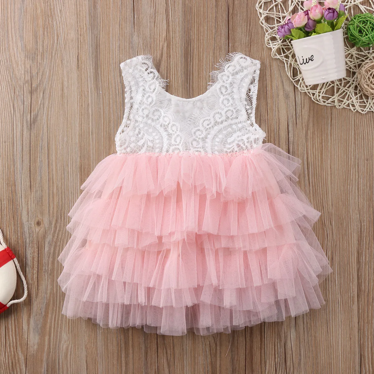 

2017 Hot Elegant Lace Back Dress Newborn Baby Girl Tulle Party Dress Prom Wedding Dresses