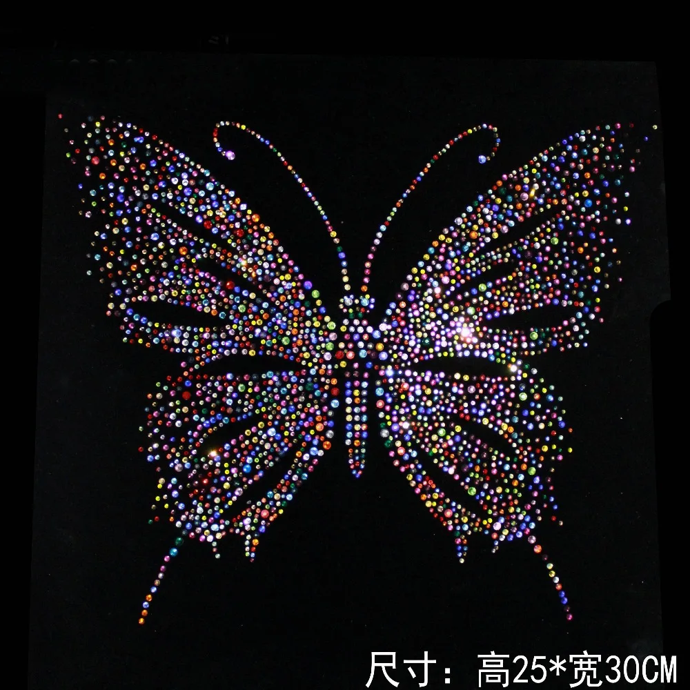 1pcs/1Lot Wholesale Butterfly 2 Rhinestone Diamante Transfer Iron On