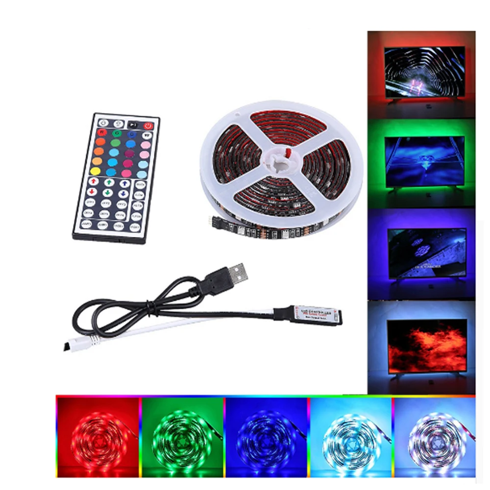 Светодиодный Газа 2x0,5 м + 2x1 м 5 V USB RGB светодиодный-полосы света 5050 светодиодный фея пояса свет ТВ заднее освещение комплект 44-кнопочный пульт