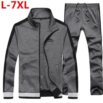 

2018 Plus Size7XL 6XL 5XL new Fashion Spring Autumn Men Sporting Suit Jacket+Pant Sweatsuit 2 Piece Set Tracksuit Men Clothing