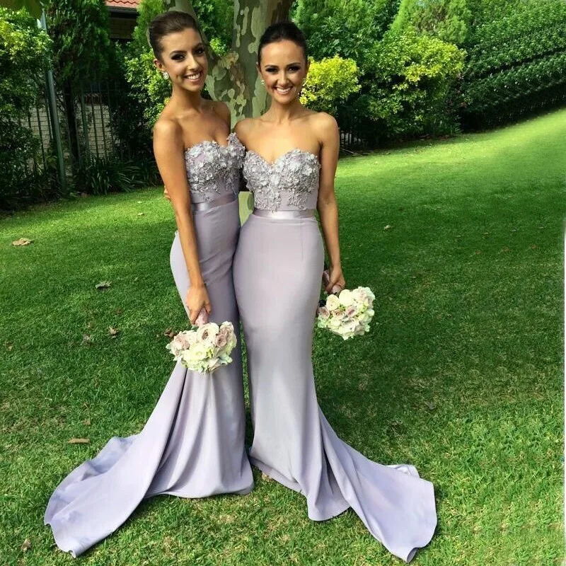 

Elegant Long Bridesmaids Dress Sweetheart Mermaid Appliques Weedding Guest Dress