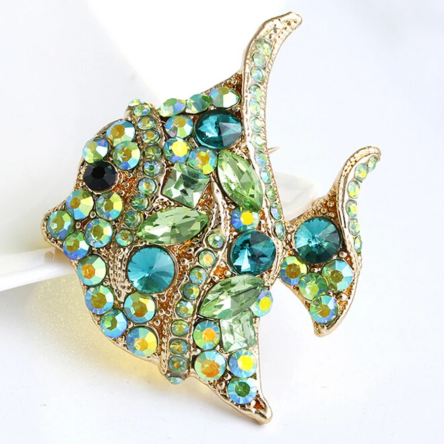 Luxury Rhinestone Fish Style Brooch Pins Fashion Metal Brooches Women