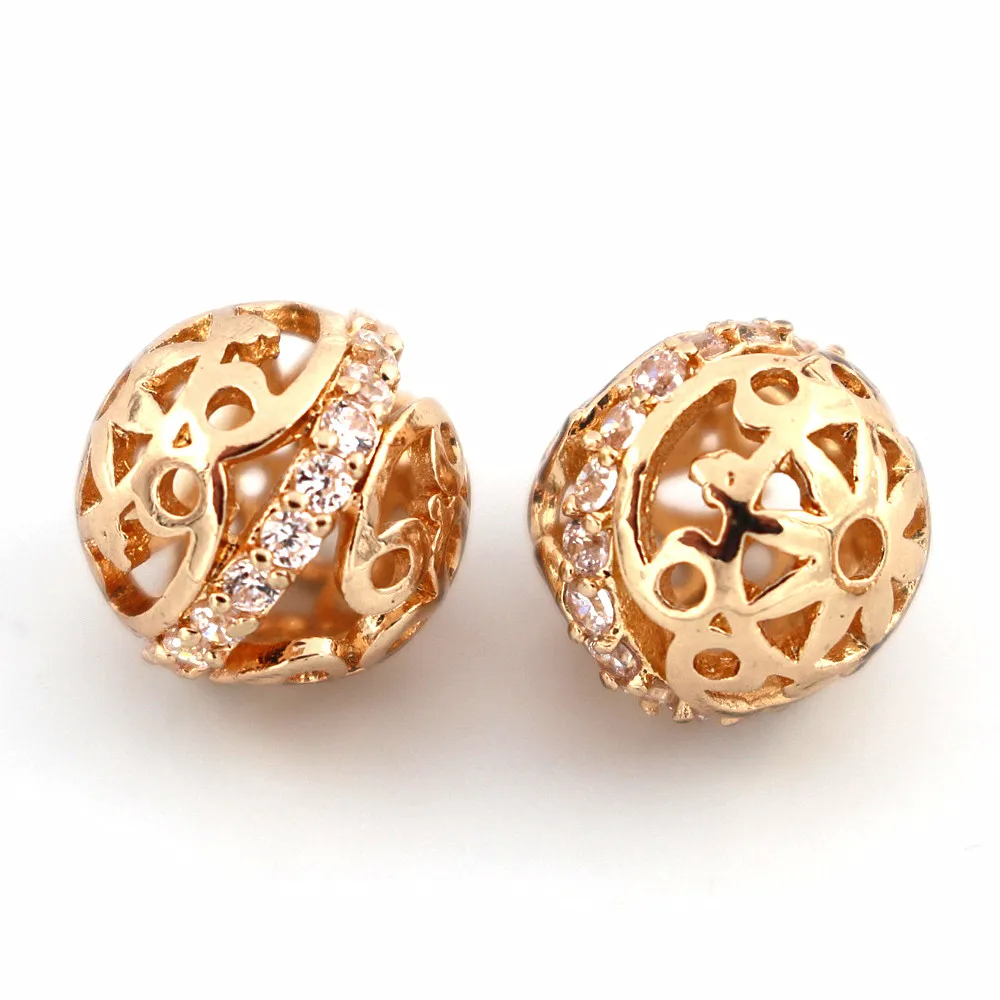 

Dubai Gold African Spacer Beads Hollow Round Ball Connectors Rhinestone Paved Beading DIY Findings for Men Women Wedding Jewelry