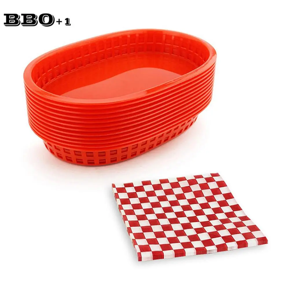 

12pcs Large Fast Food Baskets set Dozen Bread Dinner Tray Serving Platter Plastic Food Trays Dinner Plates set Kitchen Utenseils