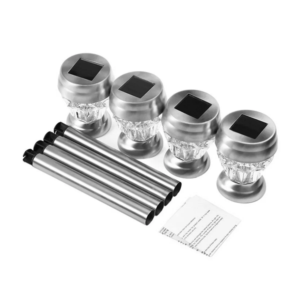 

4pcs/set Stainless Steel Solar Powered Lawn Lamp LED Ground Plug Lamp Colorful Night Light for Garden Decoration
