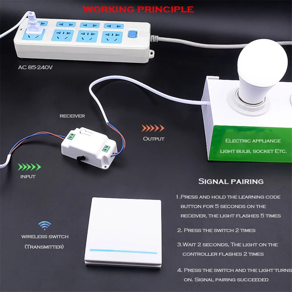 433Mhz Wireless RF Remote Control Switch AC 110V 220V Receiver Wall Panel Transmitter Hall Bedroom Ceiling Lights Wall Lamps 2