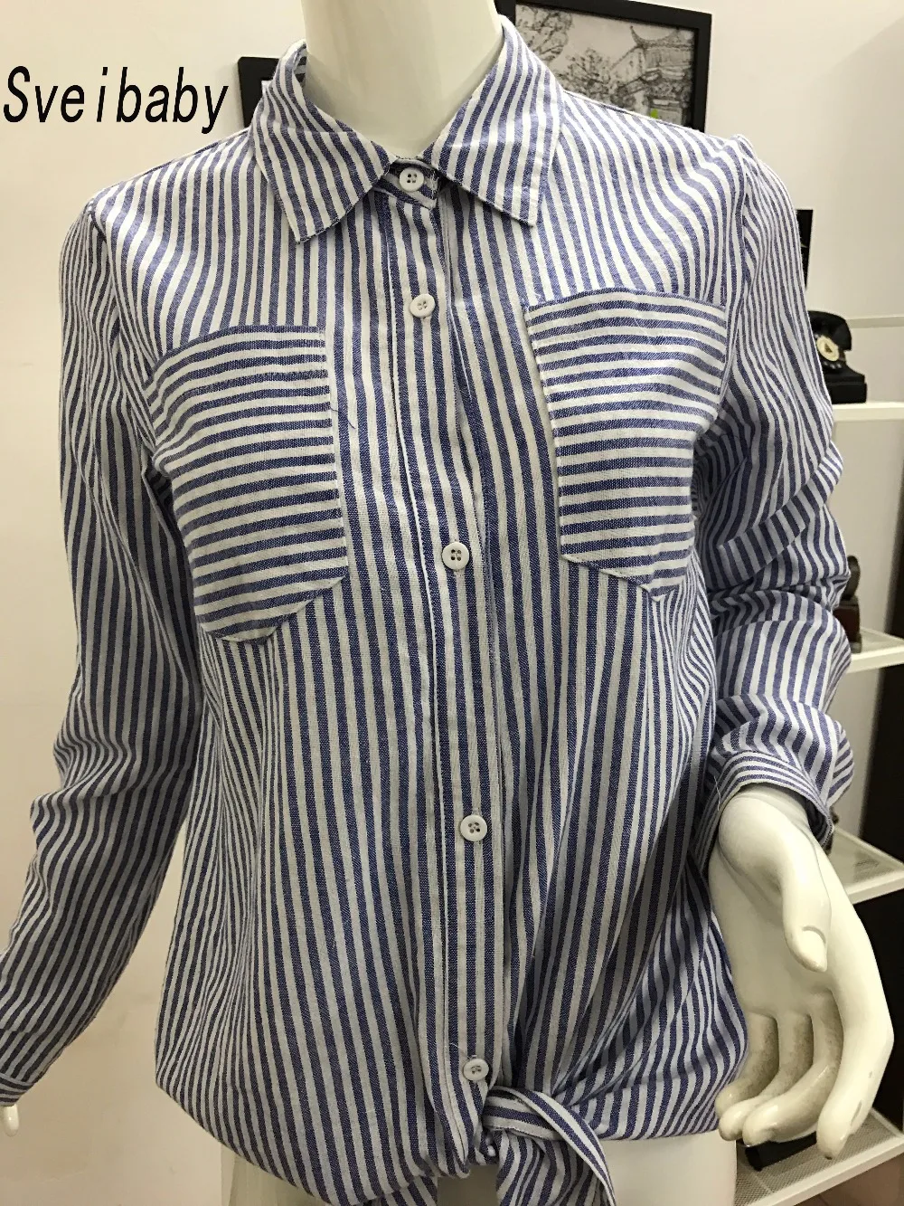 Sveibaby2017 фреска outono inverno манга cintura listrado крус comprida camisa mulheres profunda топы blusas |