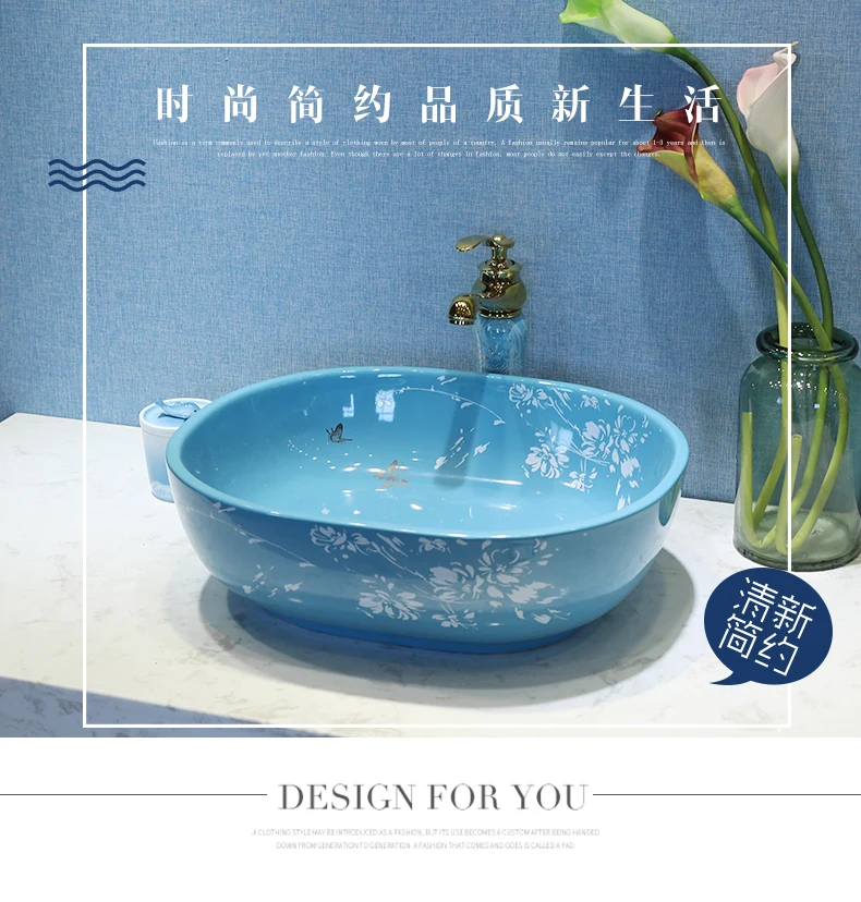 Europe Vintage Style Ceramic Washing Basin Bathroom Counter top Bathroom Sink wash basin blue oval (7)