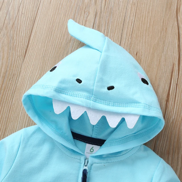 cartoon shark baby boy set long sleeve hooded coat blue+bodysuit+pants stripe 2020 spring fashion babies outfit newborn clothes 4