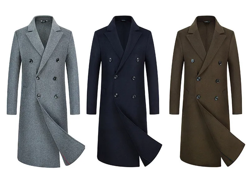Новое большое мужское зимнее пальто, шерстяные пальто, куртки, длинные двухсторонние мужские шерстяные пальто, кашемировая верхняя одежда размера плюс M-3XL