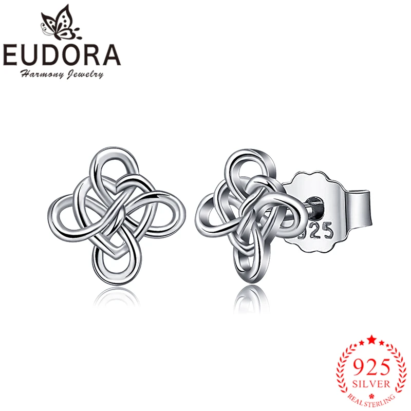 Юдора уникальный 925 пробы серебра в форме сердца серьги-гвоздики в форме кельтские узлы серьги с надписью Love Для женщин, хорошее ювелирное изделие, романтическое очарование подвес подарок