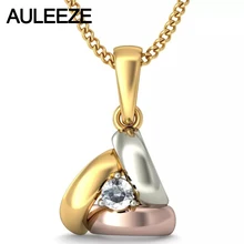 Solitaire Prong Setting Yellow White Rose Gold Pendant 14K Tri Color Gold Jewelry Brilliant Round Real Natural Diamond Necklace