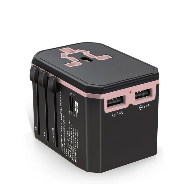Универсальный Мощность адаптер все в одном World Travel Тип usb C QC 3,0 33 W PD Подключите адаптер Комплект - Цвет: Rose Gold