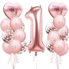 Rose Gold number 1 2 3 4 5 6 7 8 9 Heart Foil balloons Birthday Party Baby Shower Decoration supplies Confetti Latex Balloon