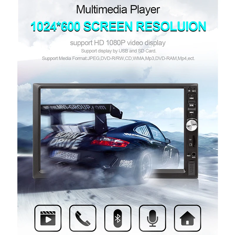 Радио автомобиля Bluetooth FM AUX USB Авто Аудио плеер Зеркало Ссылка для Andriod 2 DIN Авторадио с камерой заднего вида дистанционное управление