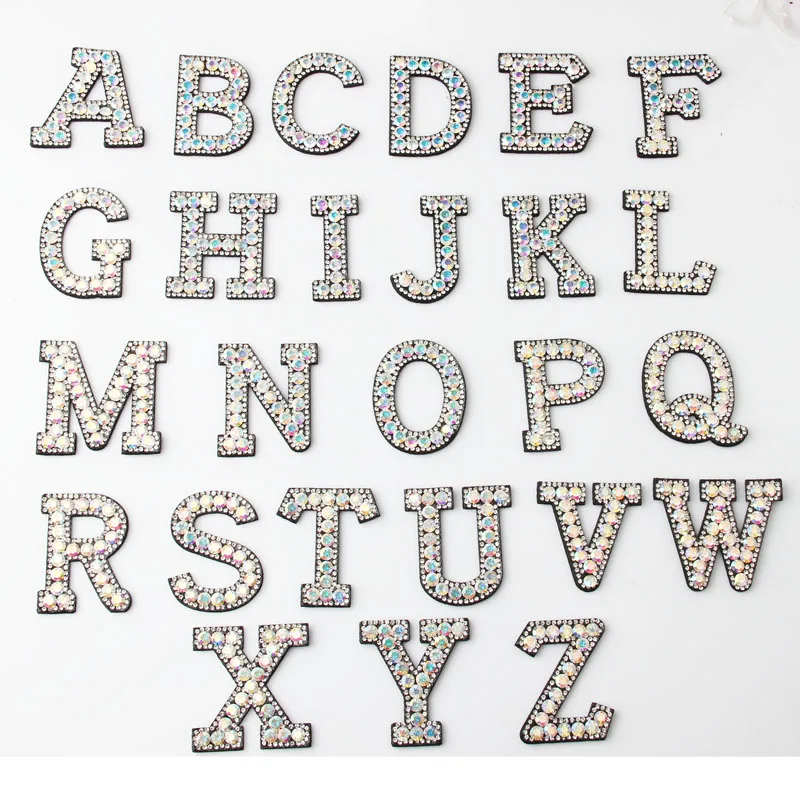 

1PCS 26 Letters Beaded Rhinestone Sew On Patch For Clothing Bag Shoes Badge Crystals Colorful Stones Name Applique Patches
