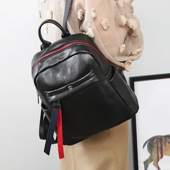 

2019 Large Black Backpack Waterproof Rugzak All-match Business Women Back Pack Cowhide Leather Female Double Shoulder Bag