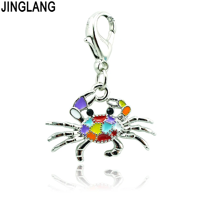 

JINGLANG 2016 New Arrival Fashion Charms Metal Clasp 2 Enamel Color Crabs Animals Charms DIY Jewelry Accessories DZ03028