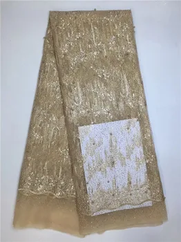 

Beige Color Beaded Lace Applique, French Net Lace Fabric, High Quality African Tulle Lace Fabric 2018 Pink green gold