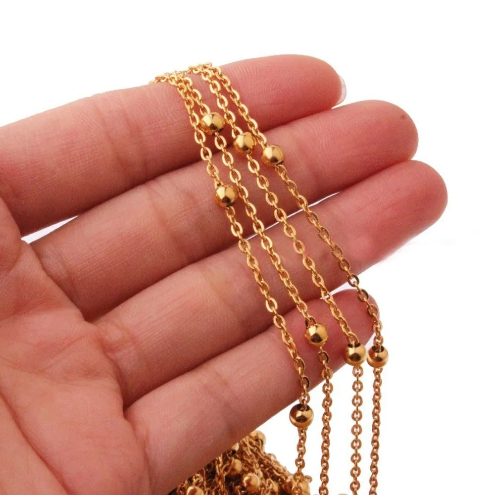 

10/20pcs/lot Unique 2mm Gold Color Round Ball Beads Stainless Steel Welding Cross Link Chain Necklace Women DIY Jewelry 16-40"