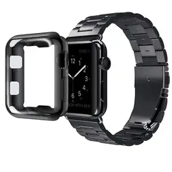 Для Apple Watch Band Series 4 40 мм 44 мм браслет из нержавеющей стали ремешок с ТПУ мягкий чехол для iWatch 2/3 38 мм 42 мм