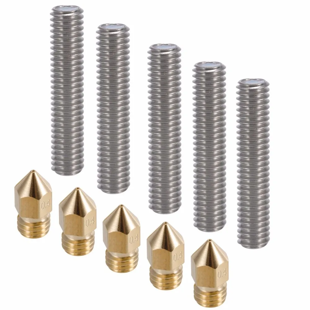 

Anet A6 5pcs 40MM Length Extruder 1.75mm Tube,5pcs 0.4mm Brass Extruder Nozzle Print Heads for MK8 Makerbot Reprap 3D Printers