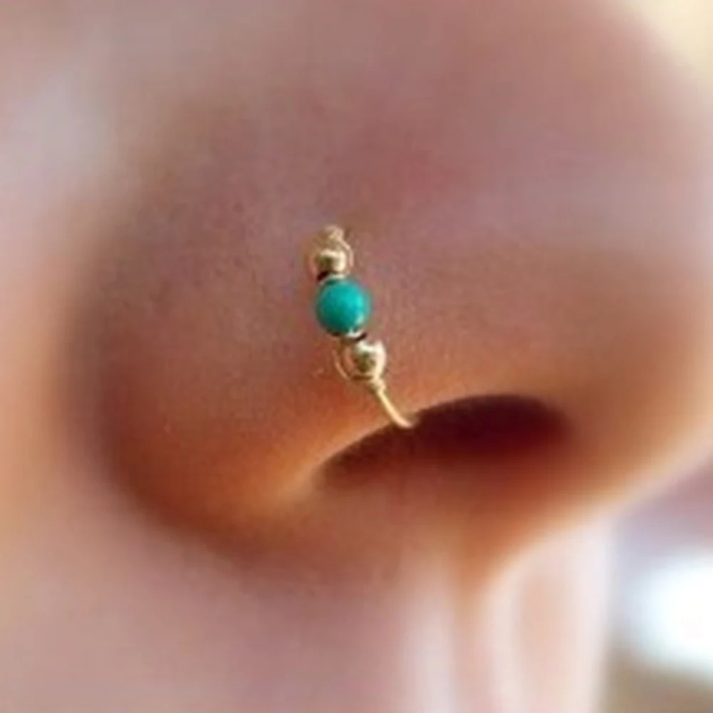 

3pcs/set Green Stone Hoop Helix Piercing Ear Cartilage Surgical Septum Clickers Nose Ring Nipple Tragus Migraine Piercing