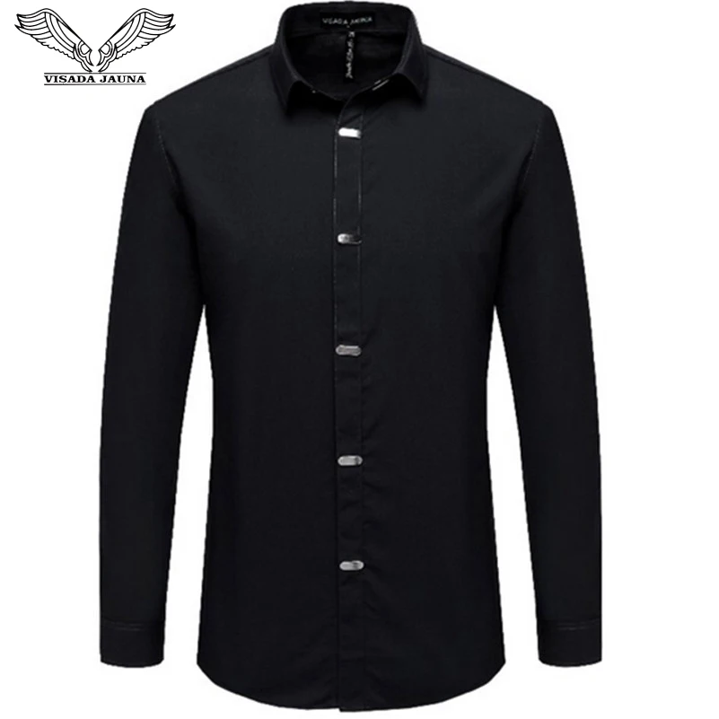 VISADA JAUNA Men's Shirts 2018 Autumn New Arrival British Style Casual Long Sleeve Solid Male Business Slim Fit Black Shirt 4XL VISADA JAUNA Men's Shirts 2018 Autumn New Arrival British Style Casual Long Sleeve Solid Male Business Slim Fit Black Shirt 4XL