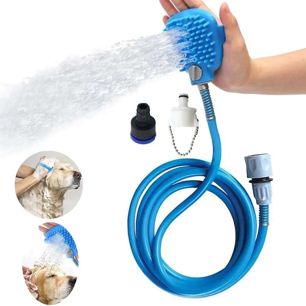 3 в 1 душ для домашних животных набор с бесплатной зубной щеткой для пальцев собака душ опрыскиватель, регулируемая перчатка для ванны, чистка, массаж и удаление волос