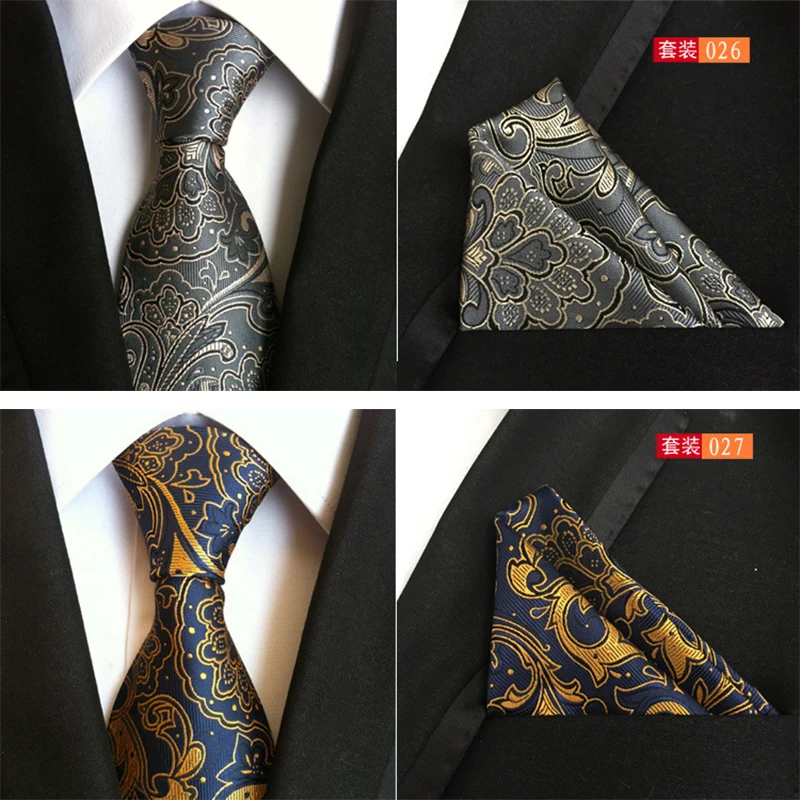  Mantieqingway New Arrival Mens Business Suit Tie Set Polyester Handkerchiefs 8cm Neck Ties for Men 