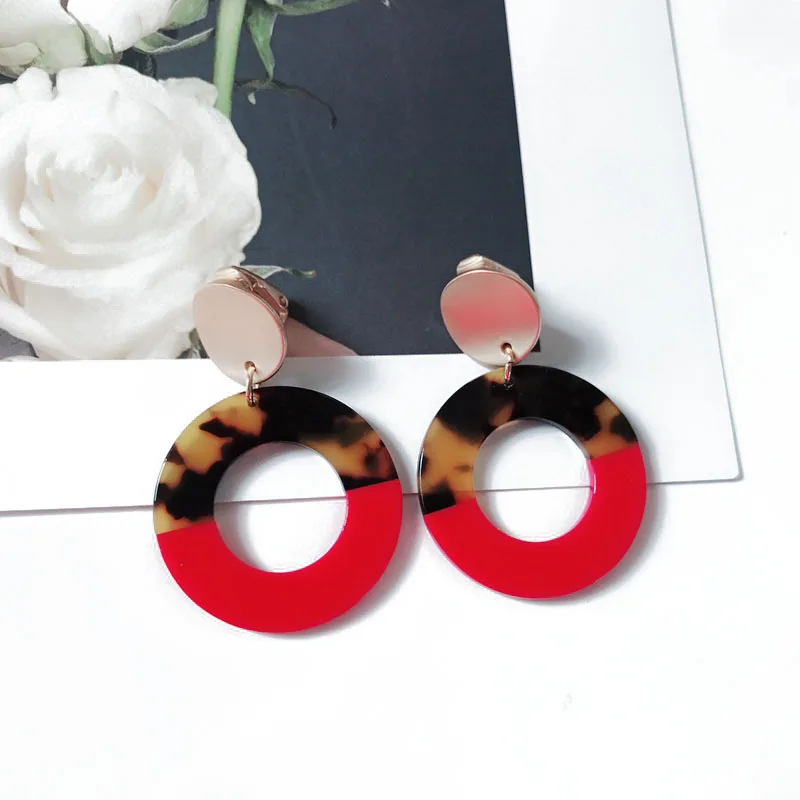Новое поступление смешанные красные и коричневые леопардовые круглые геометрические красивые серьги-клипсы для женщин