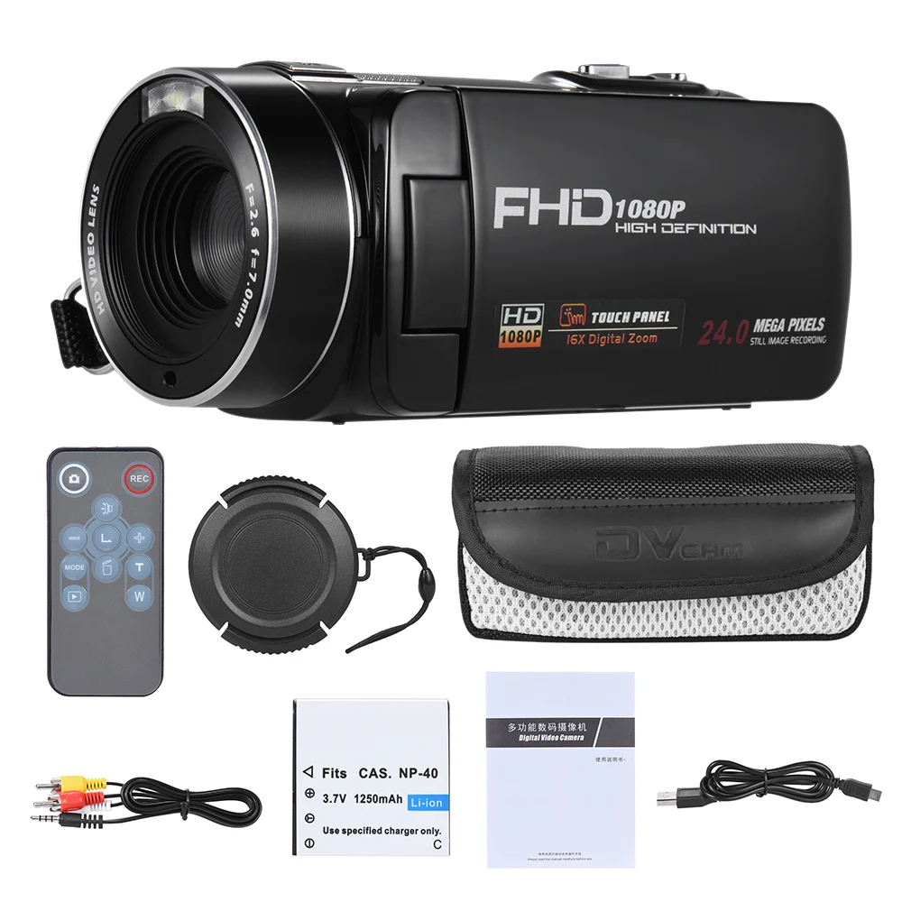 1080P Full HD Цифровая видеокамера 16x цифровой зум с цифровым вращением LCD сенсорный