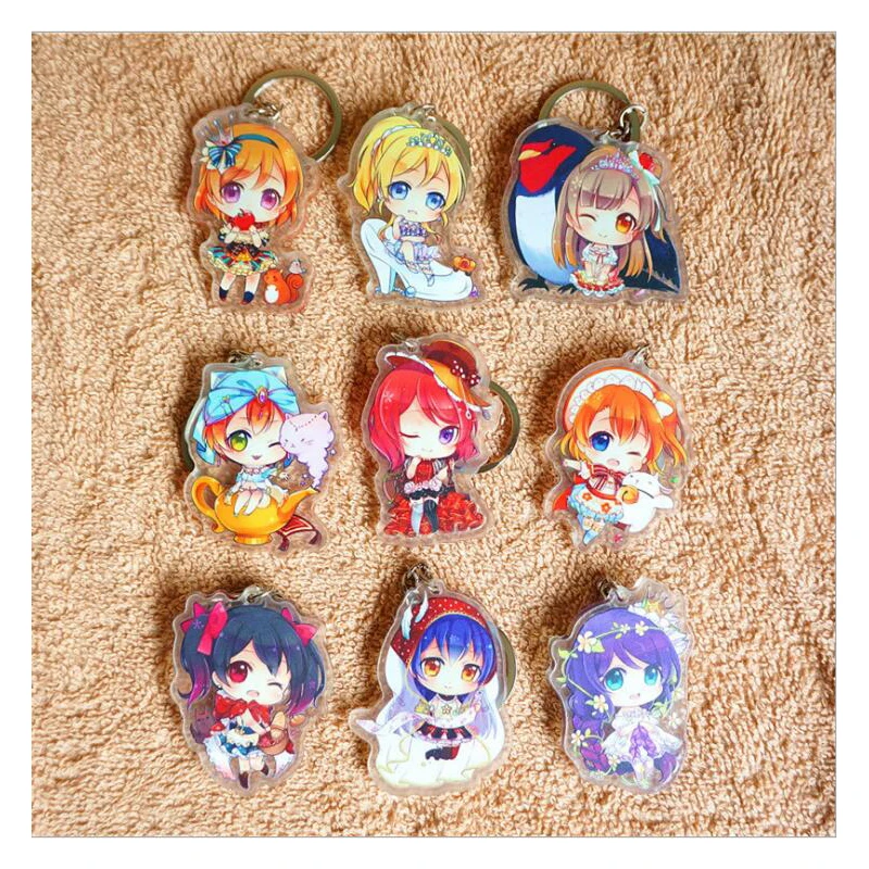 

9pcs/set Anime LoveLive!! Love live Fairy Lady Nico Maki Keychain Pendant Portachiavi Keyring Gift Collect Double Side Print