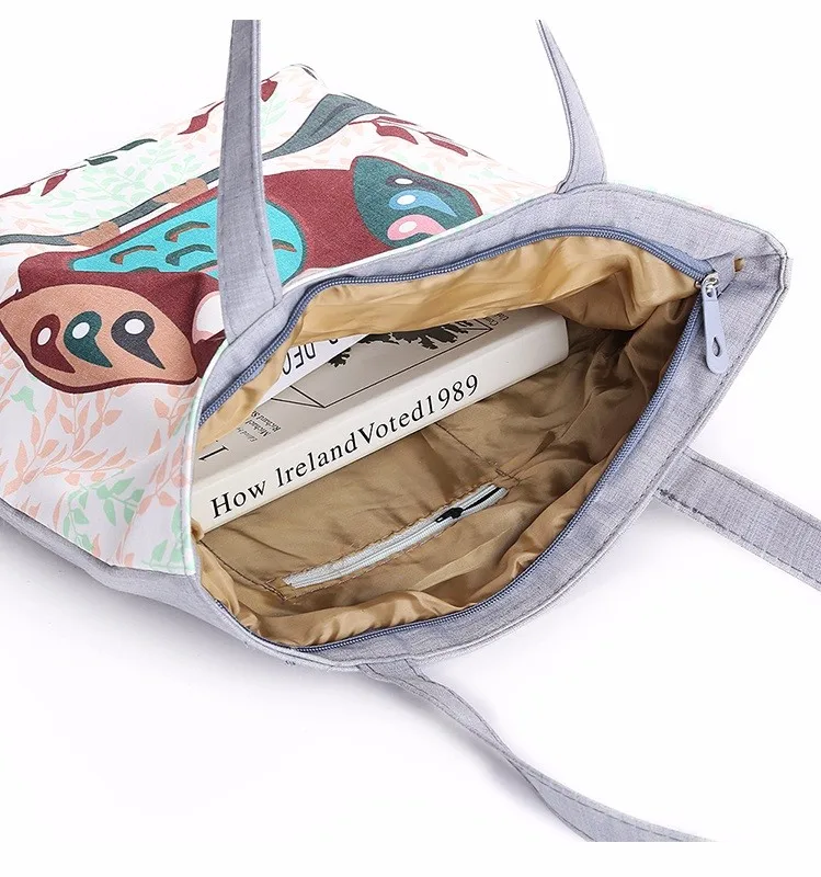 Floral And Owl  Printed Canvas Tote Casual Beach Bags 