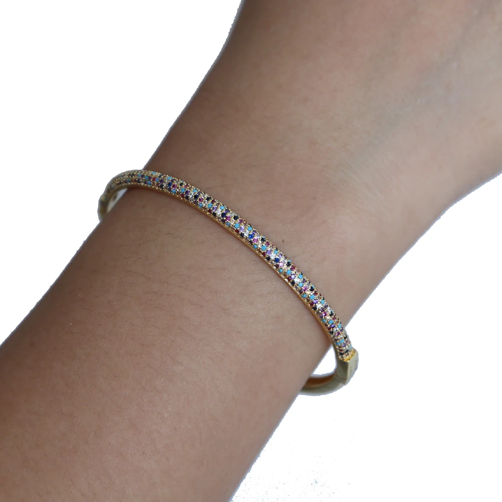 

mix multi color rainbow cubic zirconia lucky girl women cuff bangle fashion micro pave cz band classic top quality trendy jewels