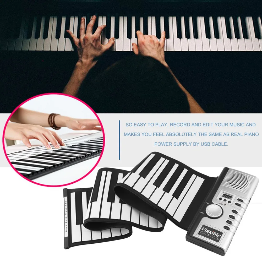 Водонепроницаемая перезаряжаемая цифровая клавиатура пианино 61 клавиша 128 тонов Портативный Гибкий электронный рулон пианино встроенный динамик