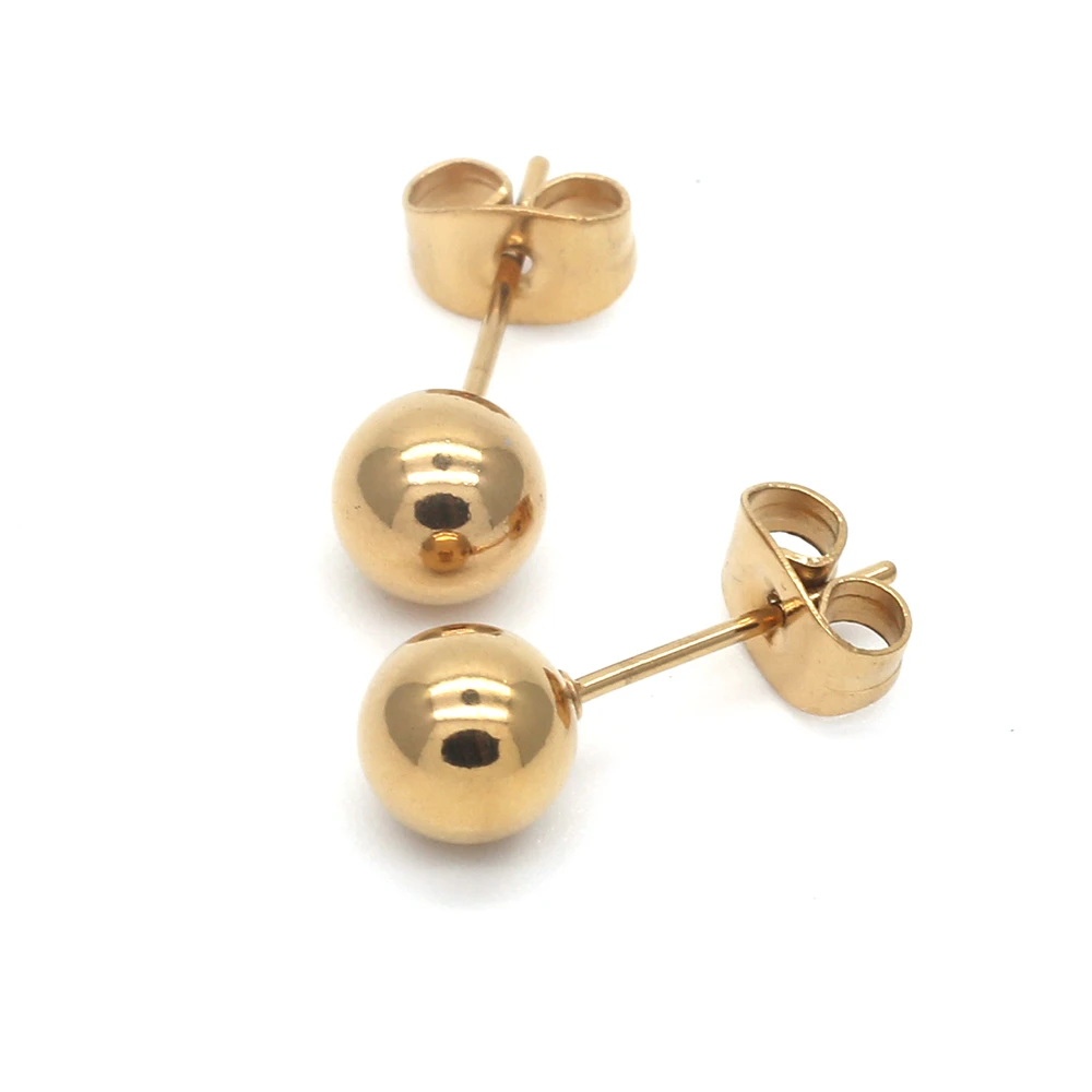ag05 Titanium Gold -cololr Small Balls 2mm to 8mm Stud Earrings 316l Stainless Steel Earring IP Plating No Fade Allergy Free