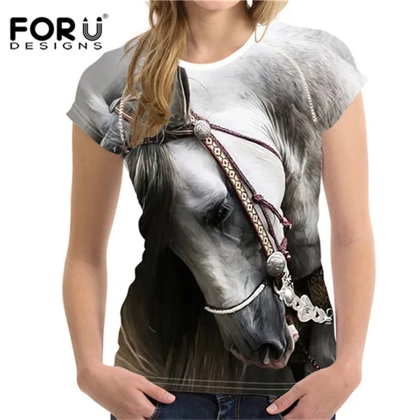 FORUDESIGNS/3D Crazy Horse Женская футболка Летняя Повседневная Женская короткий рукав футболки с животным принтом Женская Удобная футболка - Цвет: W793BV