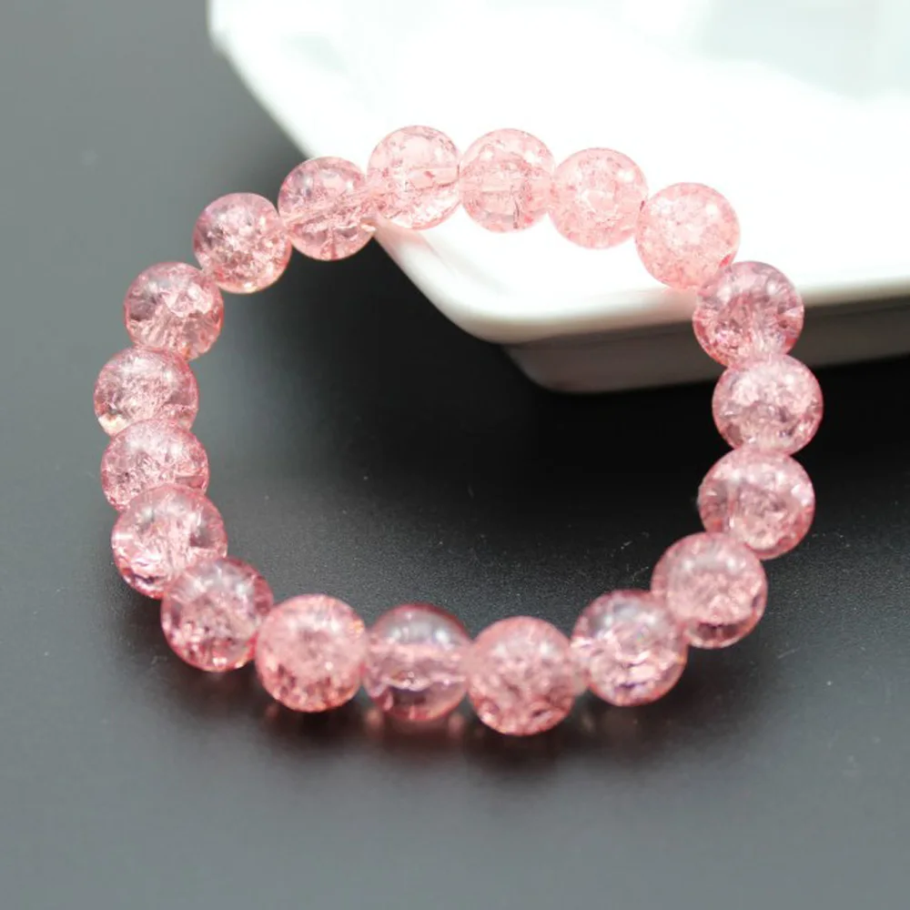 Women's 8mm 10mm Cracked Quartz Crystal Beaded Round Glass Beads Stretch Bracelet Bangle Bracelets Women Girl Charm Wrap Jewelry