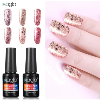 

Inagla Rose Gold Glitter 15ml Gel Polish Gel Varnish Top Base Coat Nail Gel Polish Soak Off UV LED Vernis Semi Permanent Lacquer