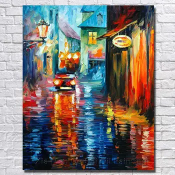 

Hand Painted Painting Oil Canvas the Car in Street Oil Painting for Living Room Wall Art Home Decor Modern Abstract Picture Set