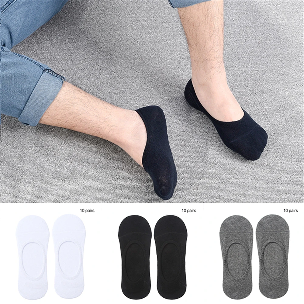 10 Pairs Men Breathable Anti Slip Invisible Socks Loafer Boat Ankle Low
