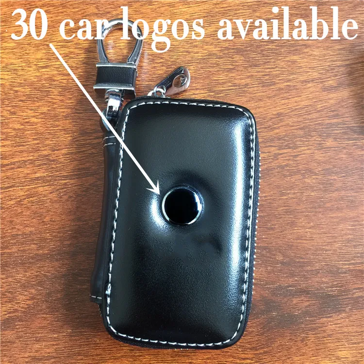 

Black Leather Car Emblem Badge Logo Key Wallet Holder Case For Auto AUDI BENZ CITROEN MAZDA PEUGEOT CHEVROLET BUICK CNYOWO
