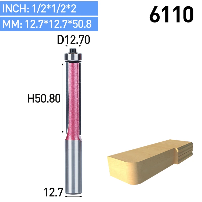 HUHAO 1 шт. 1/" хвостовик заподлицо фрезы для дерева обрезные фрезы с подшипником Деревообработка промышленного класса фрезы - Длина режущей кромки: 6110