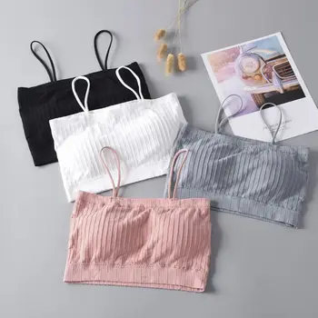 

Women Padded Tube Top Bra Sling Straps Sexy Stripes Cotton Removable Chest Pad Tube Top Sexy Chest Wrap Bandeau