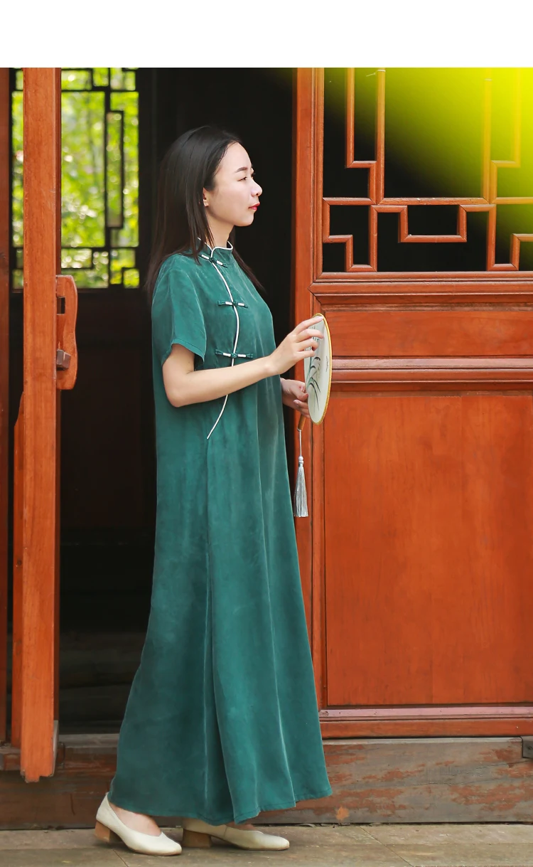 LZJN 2019 Summer New Women Copper Ammonia Slik Split Dress Ladies Casual Loose solid Maxi Dresses Slim Soft Touch Zen Dresses (7)