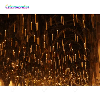 

Magic World Photography Background Ancient Church with White Candles Natural Scenery Backdrops for Photo Booth Studio or YouTube