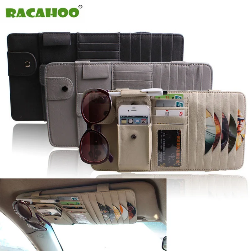 ﻿Buy RACAHOO Car Leather Multifunction CD Storage Box Car Sun Visor CD