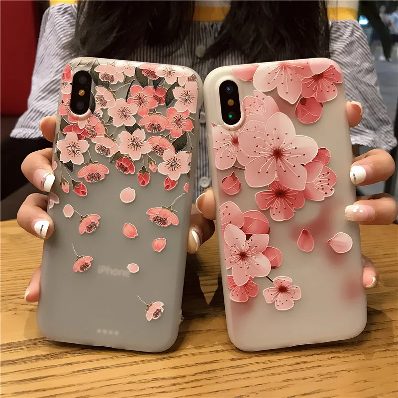 

3D Emboss Cherry Blossom Phone Case For Samsung Galaxy S10 Lite S9 S8 Plus Note 8 9 Cover 3D Relief Soft Silicone Cover Capa