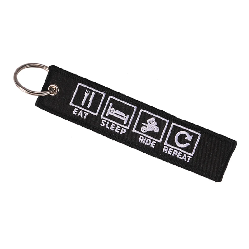 Remove Before Flight Novelty Embroidery Key Chain Bijoux Keychain for Motorcycles n Cars Eat Sleep Rid Repeat Porte Clef Key Tag (1)